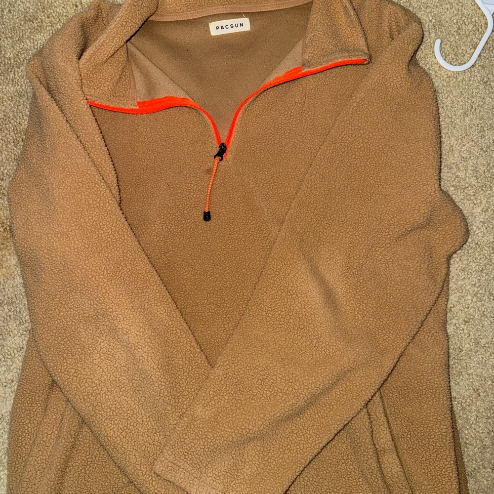 PacSun Beige Fleece with Vibrant Red Zipper